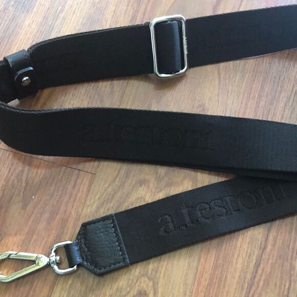 a.testoni Chocolate brown logo wide strap luggage strap purse strap. - Picture 1 of 8